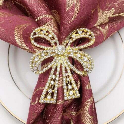10pcs High Quality Napkin Western Cutlery Encrusted Rhinestone Bow Napkin Wedding Napkin Ring Desktop Decoration