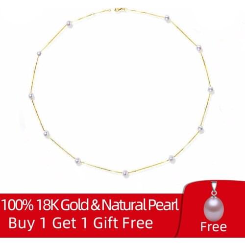 NYMPH Brand 18K Yellow Gold Fine Pearl Jewelry Genuine Round Shape Freshwater Pearl Necklace For Party x233