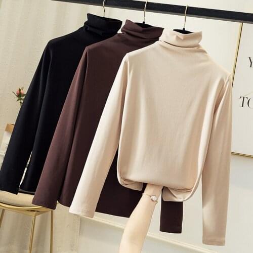 Plus velvet T-shirt bottoming fleece pile collar solid color pullover long sleeves slim fit warm wild T-shirt 2020 best D92