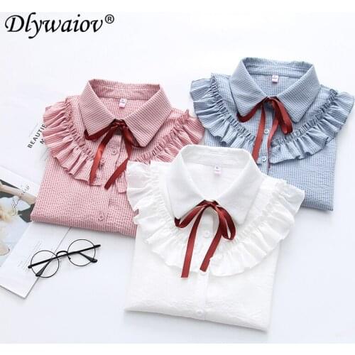 Spring stripe Blouse Women 2021Ruffled Loose Cardigan Blouse Long Sleeve Shirts Autumn Tops Female Casual Clothes Pink sweet New