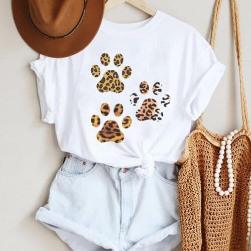 Women Leopard Printing Dog Paw Animal Beach 90s Cartoon Summer Lady Print Tee Graphic T Top Female Tshirts Clothes T-Shirt