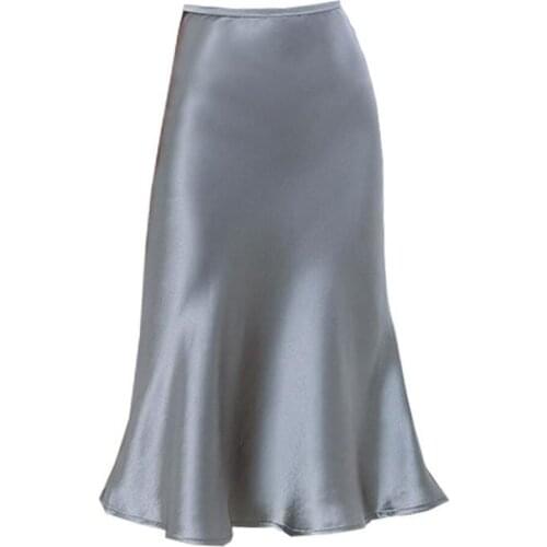 Shiny Satin Fishtail Skirt Women High Waist Package Hip Ruffles Mermaid Skirts Office Lady Wear To Work Midi Trumpet Skirt Saias