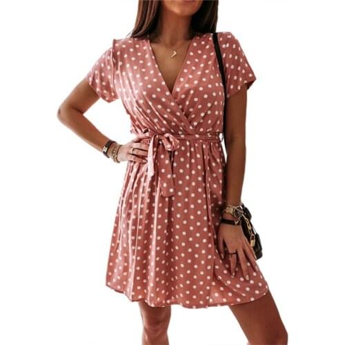 Women Ruffles Polka Dot Mini Dress Female Party Sexy V Neck Dot Dresses Summer Pleated Evening Holiday Beach Sundress Vestidos
