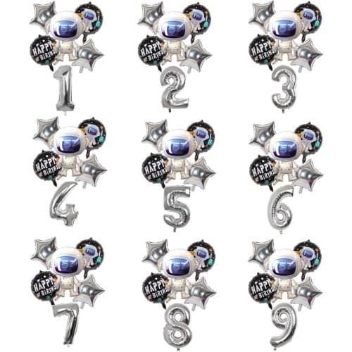 1set Outer Space Party Astronaut foil balloon 32inch number balloon Galaxy Theme Party Boy Kids haappy Birthday Party Decoration
