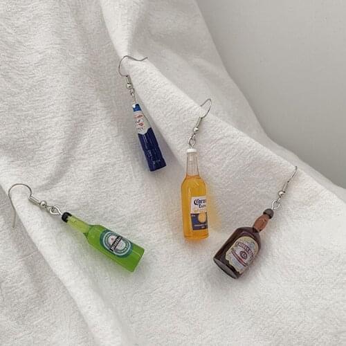 1Pair New Funny Beer Bottle Cup Resin Earrings Womens Fashion Creative Drink Jewelry Personality Birthday Gifts for Friend