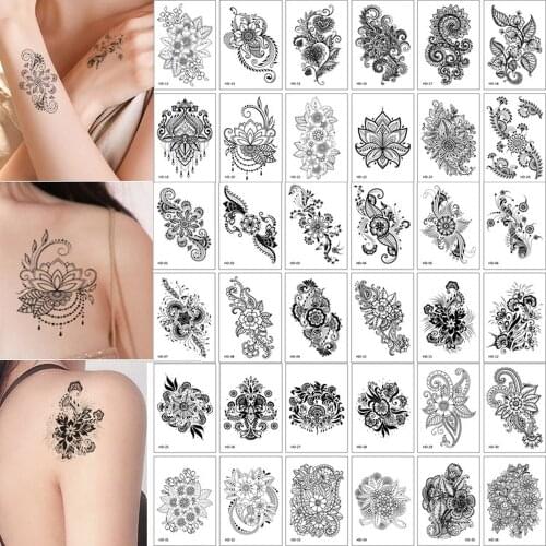 12Pcs/Lot Sketch Flower Temporary Tatoo Sticker Black and White Waterproof Flower Arm Tattoo Sticker Fake Tattoo for Woman Art