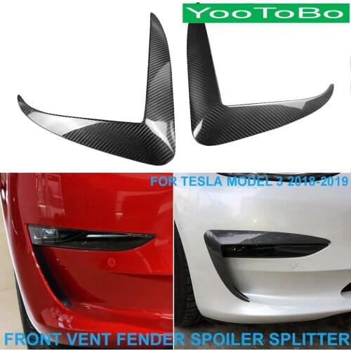 2PCS Car Styling Real Dry Carbon Fiber Front Bumper Splitter Spoiler Lip Kit Air Knife Shape For Tesla Model3 Model 3 2018-2019