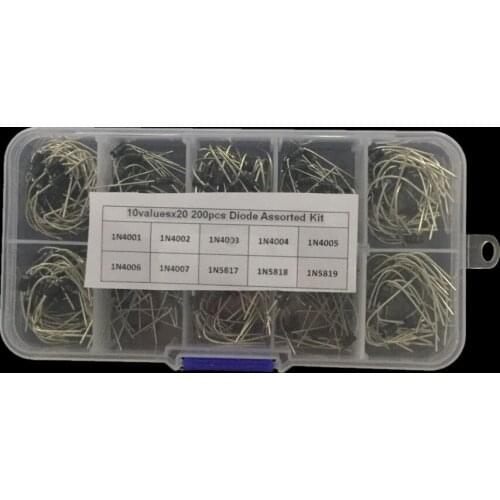 200Pcs/lot 10 Values Rectifier Diode Assorted Kit 1N4001 1N4002 1N4003 1N4004 1N4005 1N4006 1N4007 1N5817 1N5818 1N5819 + Box