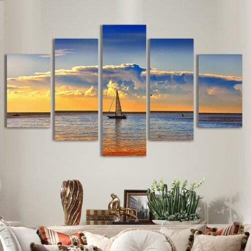 2016 Free Shipping 5pcs Ocean Boat Print Oil Painting On Canvas Home Decoration Home Decor On Canvas Hotel Decoration Painting