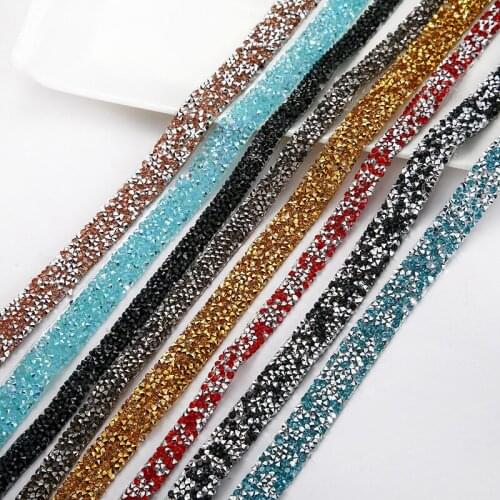 5 Yards Sewing Trim Crystal Motif Strass Hot Fix Rhinestone Tape Applicator Ribbon With Iron On Appliques For Dresses