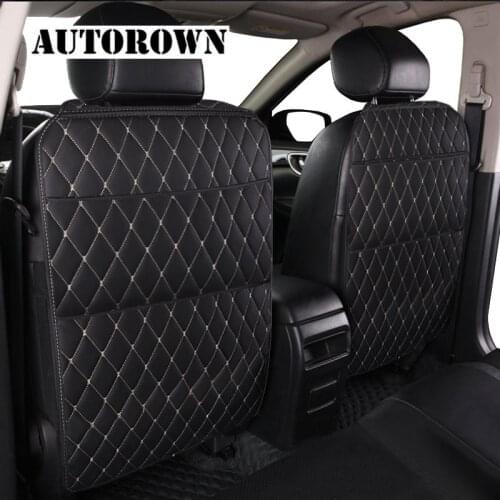 AUTOROWN Car Seat Back Protector For Toyota Lada Kia Lexus PU Leather Car Seat Storage Bag Automobile Accessories Anti Kick Mat