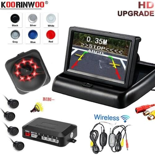 Koorinwoo 2.4G Wireless Car Video Camera Parking Assistance Radar 4.3 Inch Car Foldable Monitor+Rearview Camera+parking Sensor