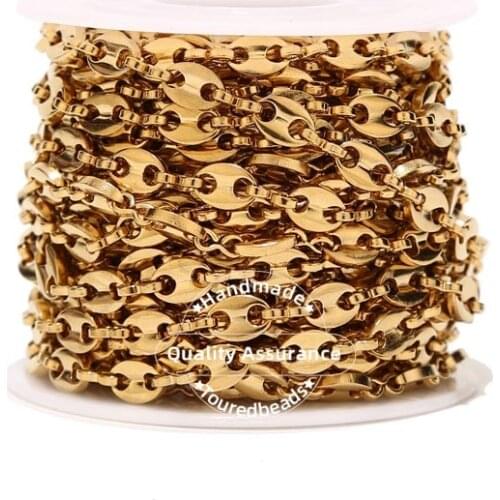 1 Meter Stainles Steel Gold Mariner Link Chains for Men Women Necklace Bracelet Making Coffee Bean Chains Findings