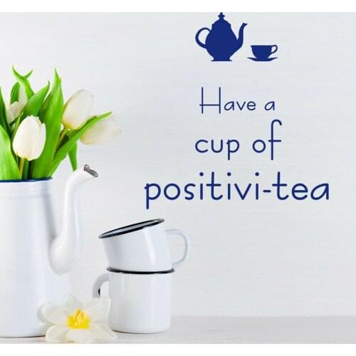 Cup Of Tea Wall Sticker Teapot Words Letters Vinyl Window Decal Kitchen Living Room Restaurant Interior Decor Quotes Mural M741