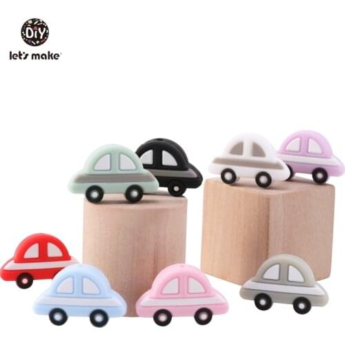 Lets Make 50pc Baby Teether Food Grade Cartoon Car Shape Tiny Rod DIY Teething Necklace BPA Free Soft Baby Silicone Teethers