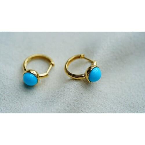 JHY427 Solid 18k Gold Nature Blue Turquoise 6mm Earrings for Women Fine Jewelry Birthday Presents