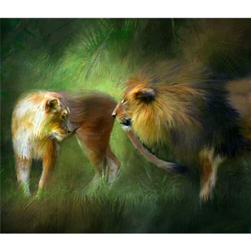 Lion diamond painting full cross stitch kit printed needlework pattern leather tool - square Diamond Embroidery home work