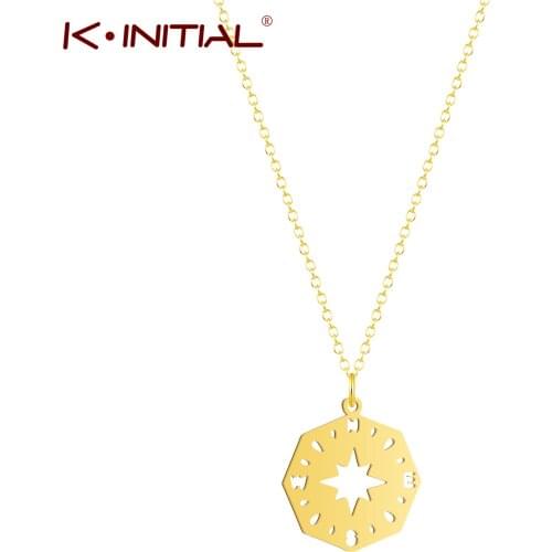 Kinitial Stainless Steel Friendship Compass Necklace Good Luck Pendant Chain Necklaces Romantic Anniversary Birthday Gift Ideas