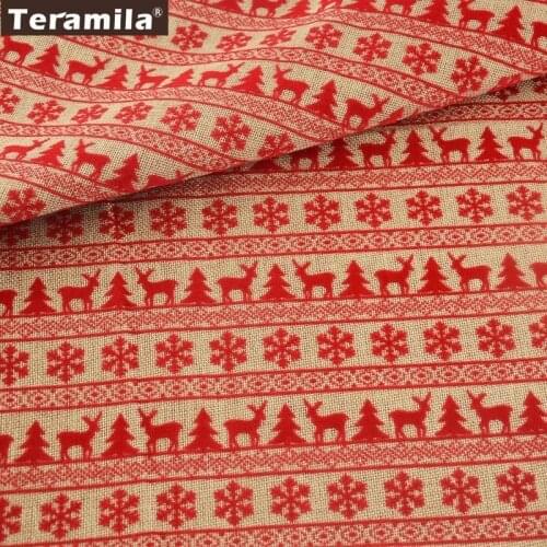 Teramila Composite Fabric 50cmx145cm Printed Red Christmas Series Cloth Patterns Bag Hat Stocking Decoration Home Textile