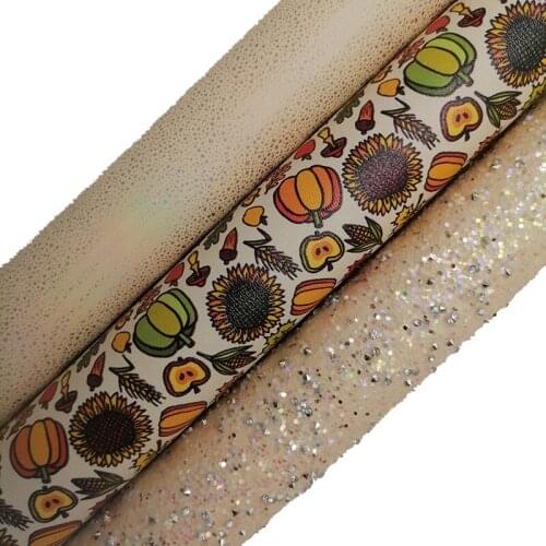 Beige Glitter leather, Pumpkins Printed synthetic leather, Iridescent Faux Leather Sheets For Bow 21x29CM Twinkling Ming KM651