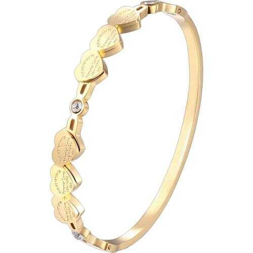 Beautiful Crystal And 6 Forever Love Small Peach Heart Bracelets & Bangle Stainless Steel Brand Jewelry Woman Bangle Wholesale