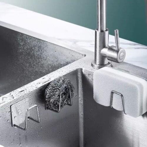 Kitchen Stainless Steel Sink Sponges Holder Self Adhesive Drain Drying Rack Kitchen Wall Hooks Storage Organizer Kitchen Gadgets