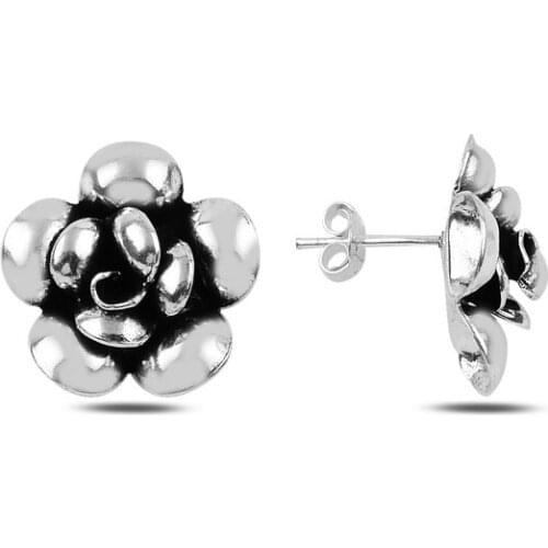 KUTAYDAN Oxidized Rose Earrings 925 Sterling Silver