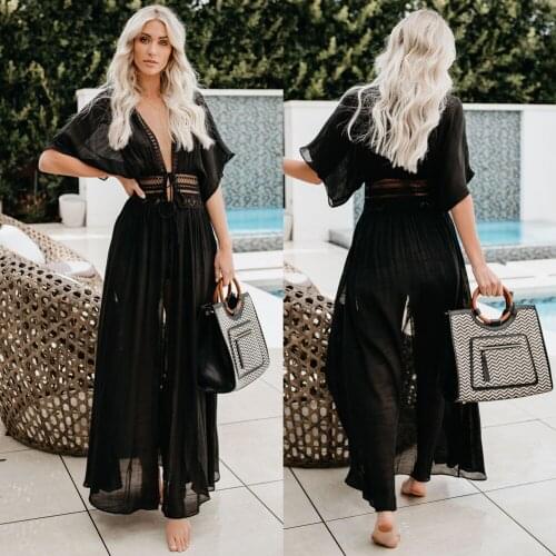 Summer Fashion Beach Bikini Hollow Design Lace Design Sunscreen Knitwear Jacket Long Long Skirt Swimsuit Bohemian Long Skirt