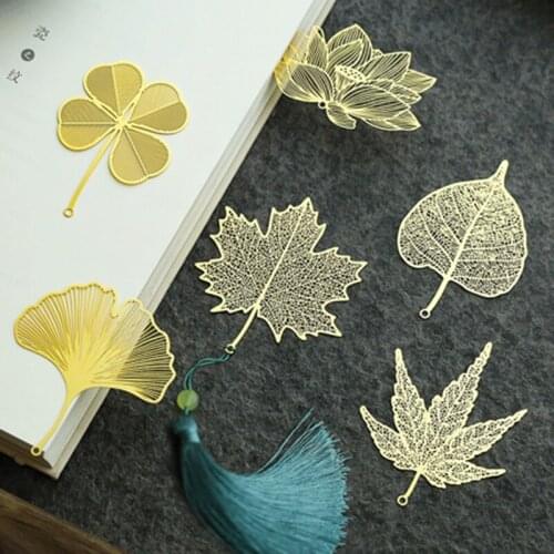 Metal Bookmarks Literature Art ginkgo Leaf Bookmarks With Gifts Box Teacher GiftsTree Leaf Bookmarks