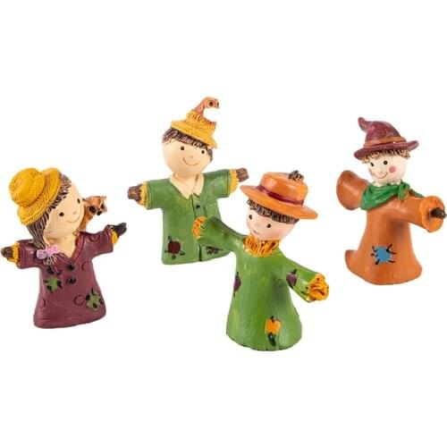 1/2PCS Miniature Garden Mini Cute Scarecrow Figurine Resin Scarecrow Pick Fall Fairy Garden Access Miniture Decoration Ornament