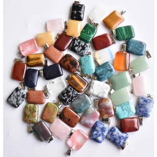Fashion assorted natural stone rectangle shape charms Pendants for jewelry accessories marking 50pcs/lot Wholesale free shipping