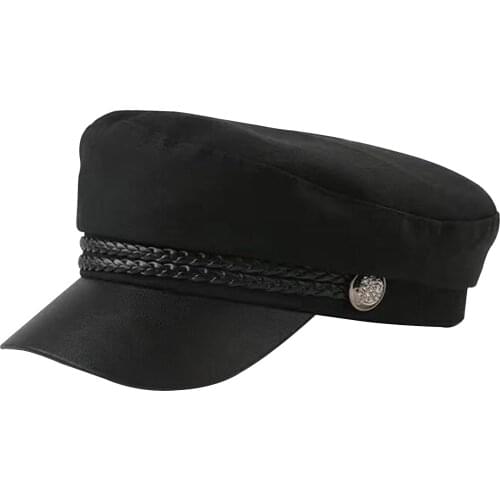 Women Men Captain Travel Spring Autumn Outing Going Shopping Black Journey Sailor Flat Top Hiking Fashion Octagonal Hat
