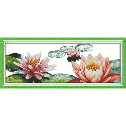 Lotus In Summer Flowers Counted Cross Stitch Patterns DMC Chinese Embroidery Kits Sale Print Pattern Handicraft Needlework Sets