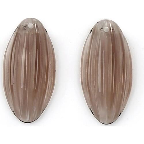 New!! Carved Smoky Quartz Flatback Gemstone Earrings, 20x10x5mm, 2.2g