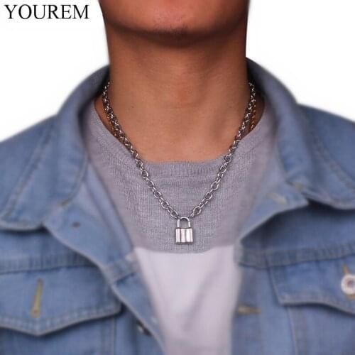 6mm thick stainless steel link 1.5*2.2cm padlock necklaces women punk rock hiphop lock necklacelace men gothic naszyjnik choker