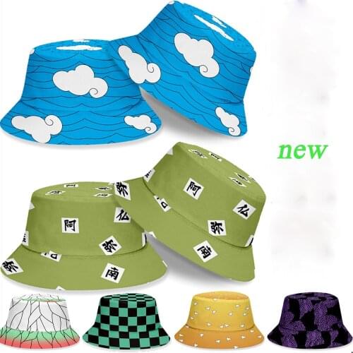 Children Bucket Hat Anime Figure Cartoon Baby Hat Kids Cap For Boy Girl Kimetsu No Yaiba Summer Sun Protection Sun Bonnet