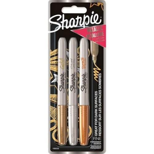 Sharpie Metallic Fine Permanent Marker, Mixed 3 Blister, Gold Silver Bronze Marker