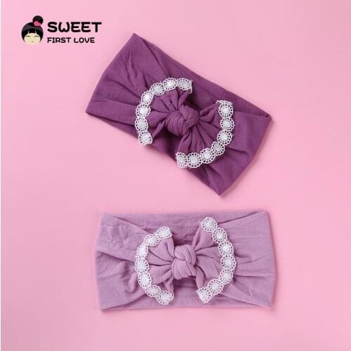 Lace Bow Knot Headband Brim Knitted Solid Cotton Girls Turban Headband Cute Style Head wear Kids Customized Hair Accessories