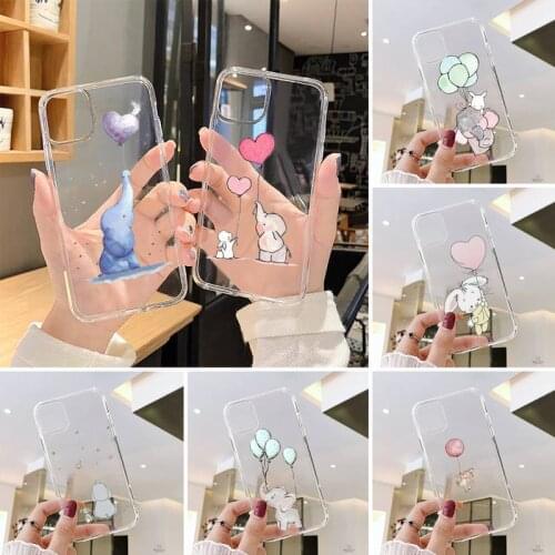 Balloon mouse Elephant rabbit Phone Case Transparent for iPhone 7 8 11 12 s mini pro X XS XR MAX Plus cover funda shell capa