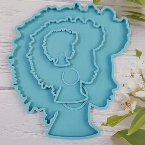 R58E Afro Female Coaster Resin Mold Beauty Explode Head Rolling Tray Silicone Mould