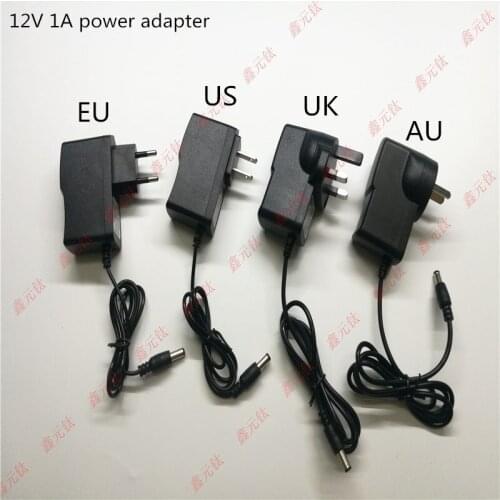 12V 1A LED power adapter 12W Transformers UK US EU AU Black plastic case power supply AC/DC110-240V To 12V ADAPTOR