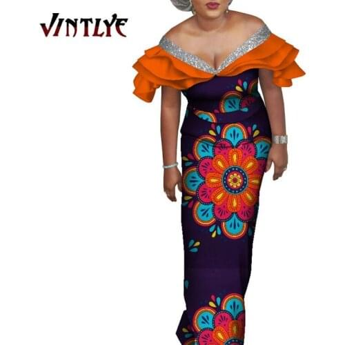 Vetement Femme 2021 African Style Dresses for Women Sexy Lady Eveing Dress Floral Print Maxi Party Dress African Clothes WY365