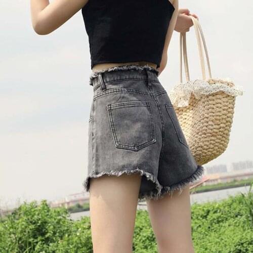 2021 Women Spring Summer Vintage Wide Leg Denim Shorts Lady Casual Button High Waist Shorts Female Loose Solid Jeans Shorts H589