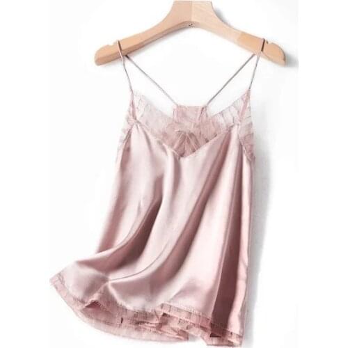 Women Tops Spring / Summer 100% Silk 2020 New Vest Lace V-neck Fashion Camisole Women