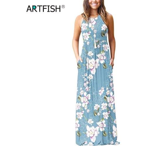 Sleeveless Spring Summer Floral Printed Women Dress O-Neck Long Maxi Dress Slim Elegant Female Bohemian Sundress Dresses GV428