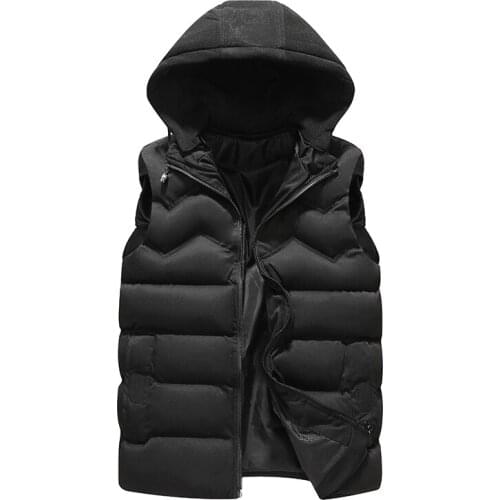 Plus Large Size 7XL Winter Men Sleeveless Vest Jackets Hooded Zipper Fashion Cotton-Padded Down Vests Coats Men Warm Waistcoats