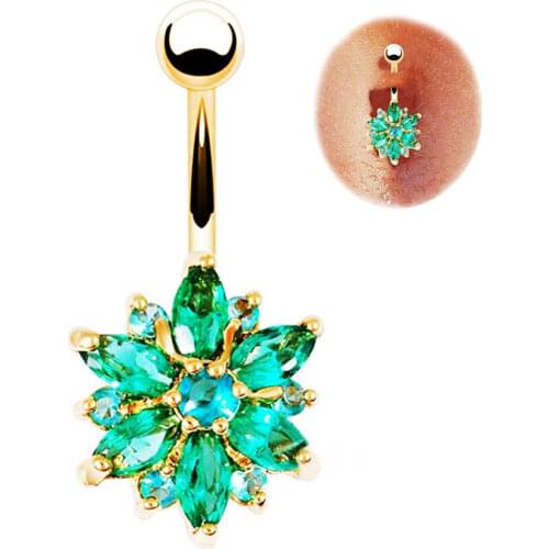 1pcs, new style AAA zircon chrysanthemum zircon stainless steel belly button nail ring belly button nail perforated jewelry