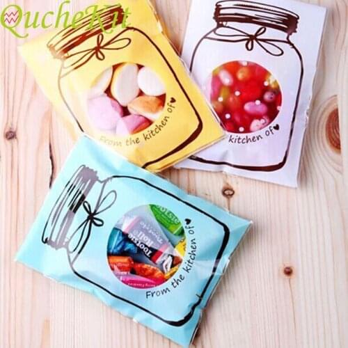 100pcs Bottle Style Self-adhesive Plastic Bag Cookies Biscuits Packaging Bag Wedding Christmas Candy Gift Bag Baking Pouch