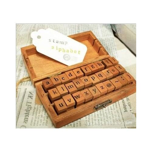 100pcs Vintage DIY Multi Purpose Regular Script Number Lowercase Alphabet Letter Decoration Wood Rubber Stamps Set Wooden Box