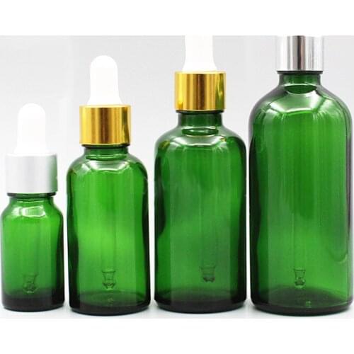 12 x 100ml 50ml 30ml 20ml 15ml 10ml 5ml Refillable Green Glass Essential Oil Dropper Bottle 1oz Glass E Liquid Piepette Dropper